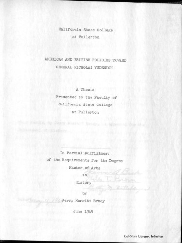 American and British Policies toward General Nicholas Yudenich