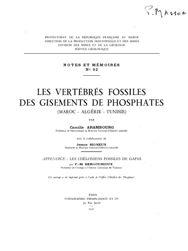 Les vertébrés fossiles des gisements de phosphates (Maroc-Algérie-Tunisie)