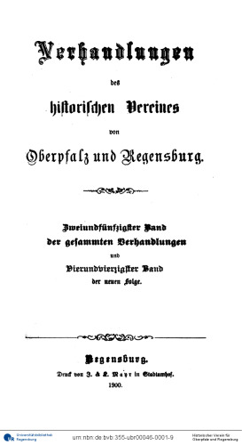 Verhandlungen des Historischen Vereins für Oberpfalz und Regensburg