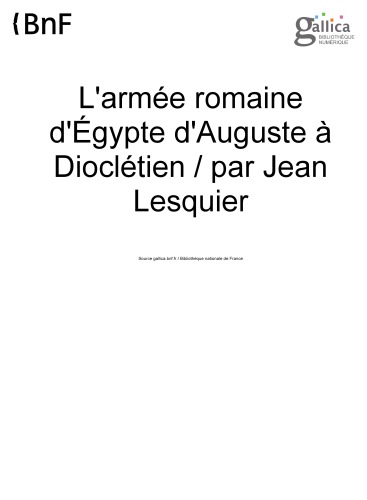 L'armée romaine d'Égypte d'Auguste à Dioclétien