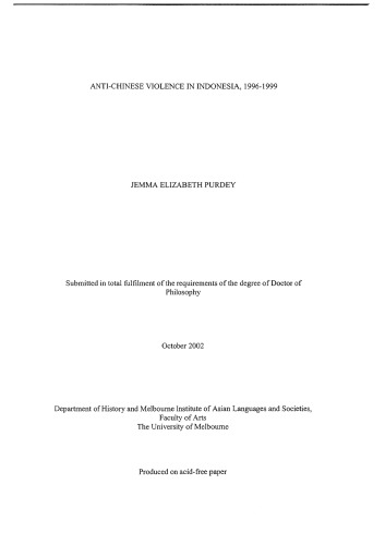 Anti-Chinese Violence in Indonesia, 1996-1999
