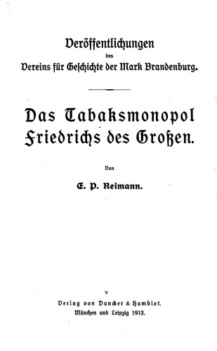 Das Tabaksmonopol Friedrichs des Großen