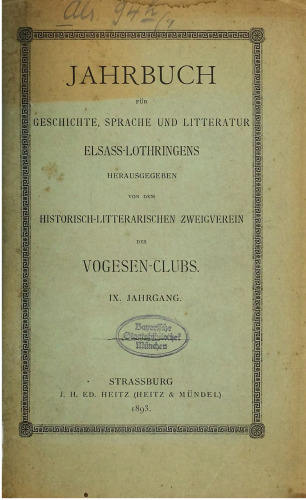 Jahrbuch für Geschichte, Sprache und Literatur Elsass-Lothringens