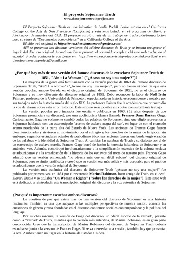 El proeycto Sojourner Truth en español (Sojourner Truth proejct)
