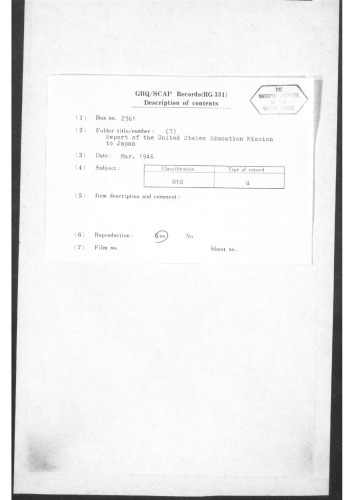 Report of the United States Education Mission to Japan