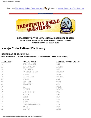 Navajo code talkers' dictionary