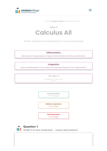 Revision village Math AI SL - Calculus - Easy Difficulty Questionbank
