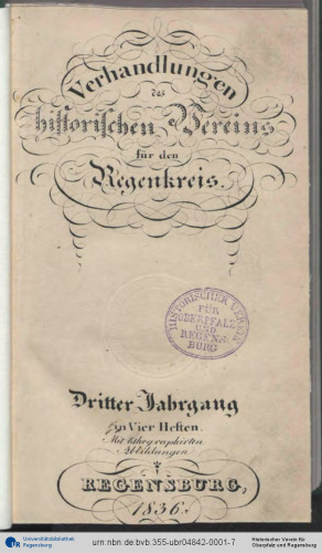 Verhandlungen des Historischen Vereins für den Regenkreis