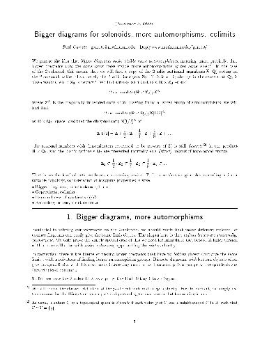 Bigger diagrams for solenoids, more automorphisms. colimits
