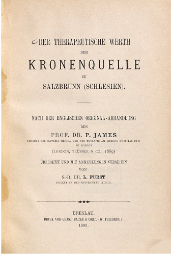 Der therapeutische Wert der Kronenquelle zu Salzbrunn (Schlesien)