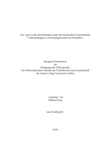 Der Agon in der darstellenden Kunst des klassischen Griechenlands (PhD Gießen)
