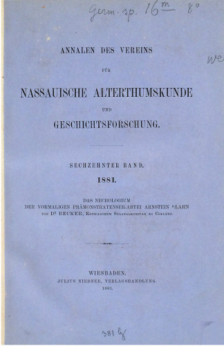 Annalen des Vereins für Nassauische Altertumskunde und Geschichtsforschung