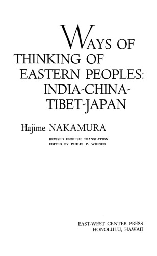 Ways of Thinking of Eastern Peoples: India, China, Tibet, Japan