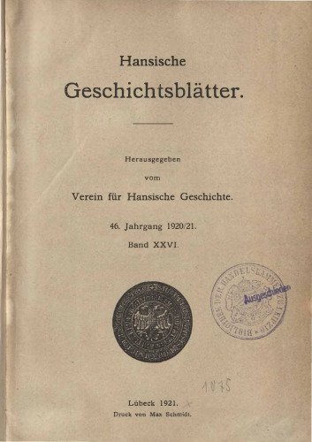Hansische Geschichtsblätter (Jahrgang 1920-1921)