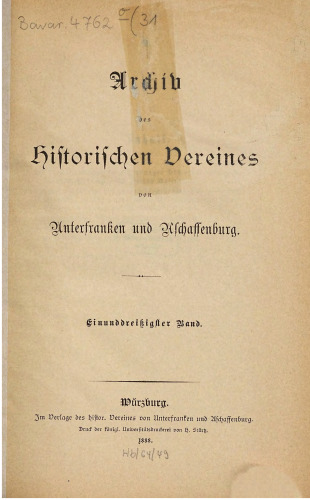 Archiv des Historischen Vereins von Unterfranken und Aschaffenburg