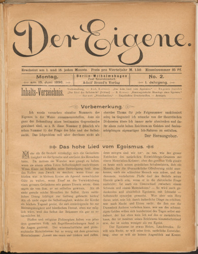 Der Eigene: No. 2, am 15. Juni 1896