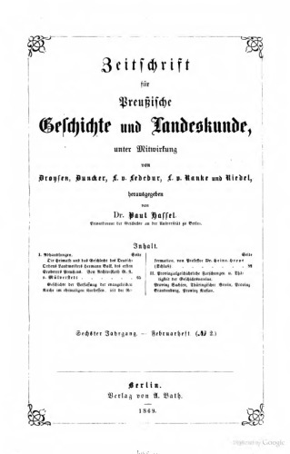 Zeitschrift für preußische Geschichte und Landeskunde