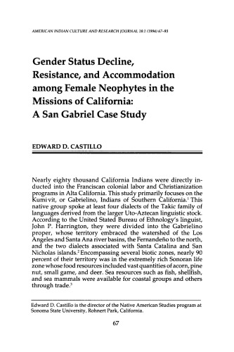 Gender Status Decline, Resistance, and Accommodation among Female Neophytes in the Missions of California: A San Gabriel Case Study