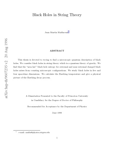 Black Holes in String Theory [thesis]