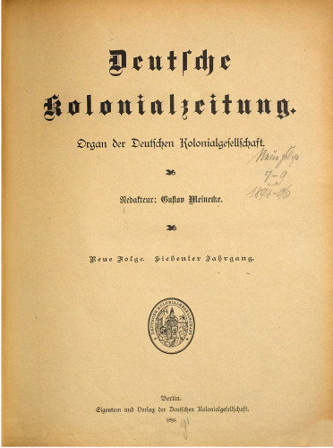 Deutsche Kolonialzeitung. Organ der Deutschen Kolonialgesellschaft
