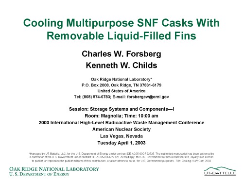 Cooling Multipurpose SNF Casks w. Removable Fins [pres. slides]