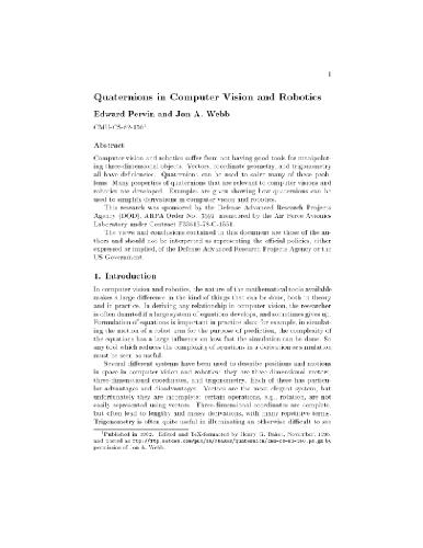 Quaternions in computer vision and robotics