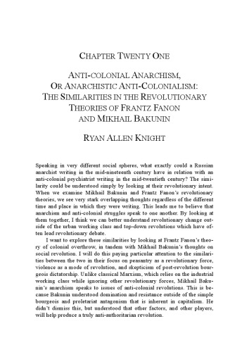 Anti-colonial Anarchism, Or Anarchistic Anti-Colonialism: The Similarities in the Revolutionary Theories of Frantz Fanon and Mikhail Bakunin