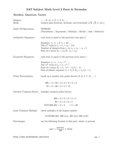 Level 2. Facts & Formulas