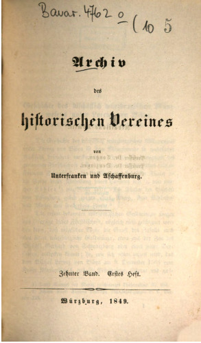 Archiv des Historischen Vereins von Unterfranken und Aschaffenburg