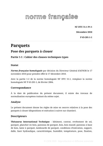 NF DTU 51.1 (P63-201) : Pose des parquets à clouer