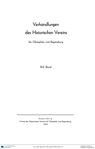 Verhandlungen des Historischen Vereins für Oberpfalz und Regensburg