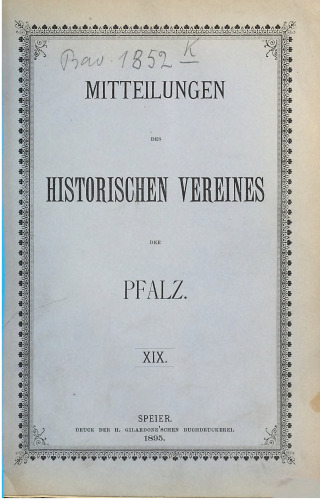 Mitteilungen des Historischen Vereins der Pfalz
