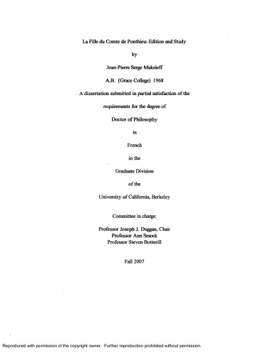 "La Fille du Comte de Ponthieu": edition and study