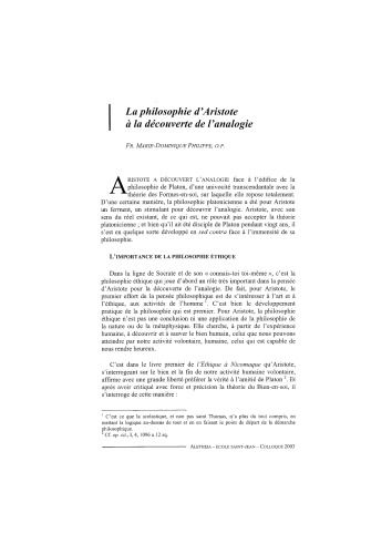 Aletheia - Ecole Saint Jean - Colloque 2003 La philosophie d'Aristote à la découverte de l'analogie