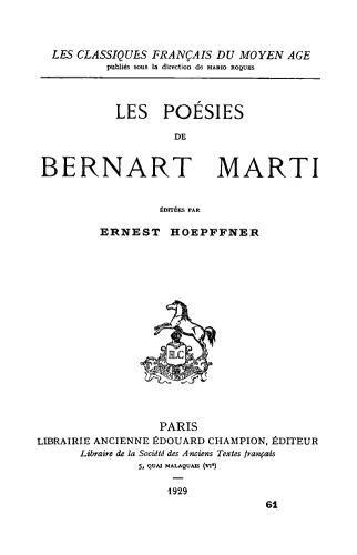 Les poésies de Bernart Marti