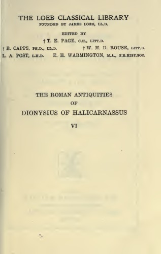 THE ROMAN ANTIQUITIES OF DIONYSIUS OF HALICARNASSUS VOL.VI