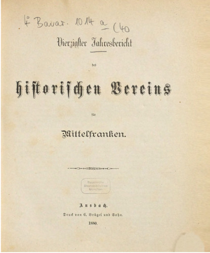 Jahresbericht des Historischen Vereins in Mittelfranken