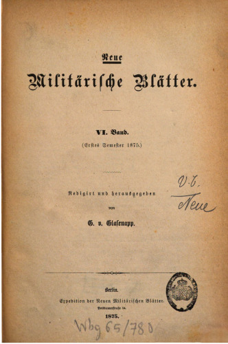 Neue Militärische Blätter / Erstes Semester 1875