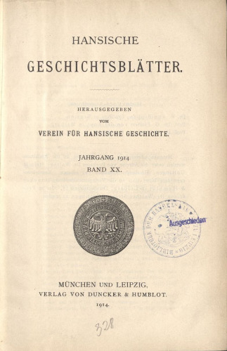 Hansische Geschichtsblätter (Jahrgang 1914)