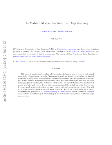 The Matrix Calculus You Need for Deep Learning