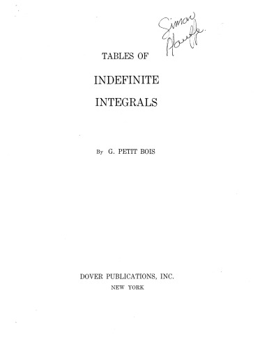 Tables of Indefinite Integrals