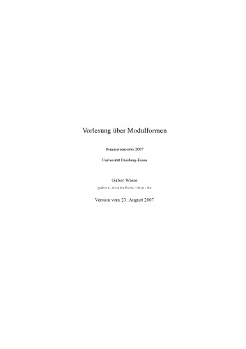 Vorlesung über Modulformen [Lecture notes]