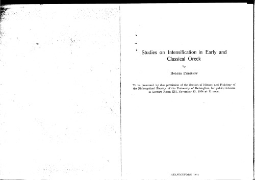 Studies on Intensification in Early and Classical Greek