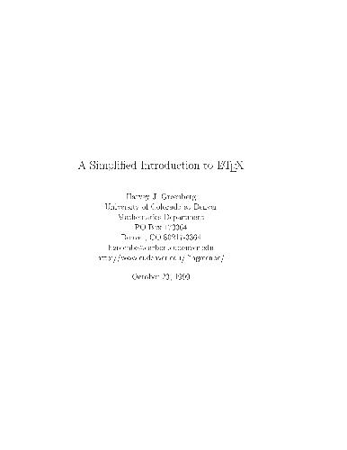 Simplified Introduction to LaTeX