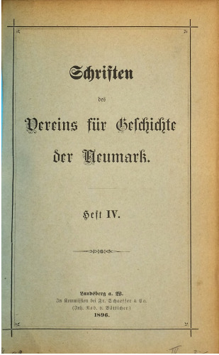 Schriften des Vereins für Geschichte der Neumark