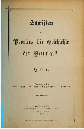 Schriften des Vereins für Geschichte der Neumark