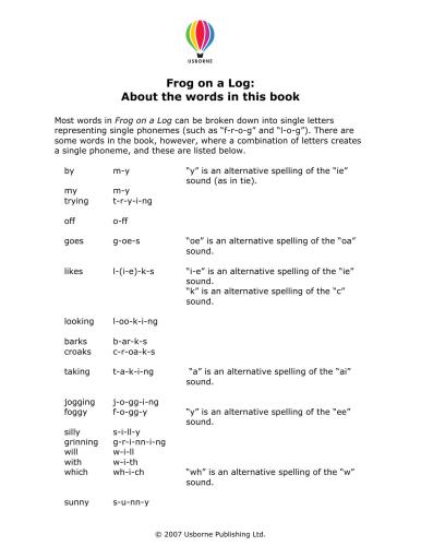 Frog on a Log: About the words in this book