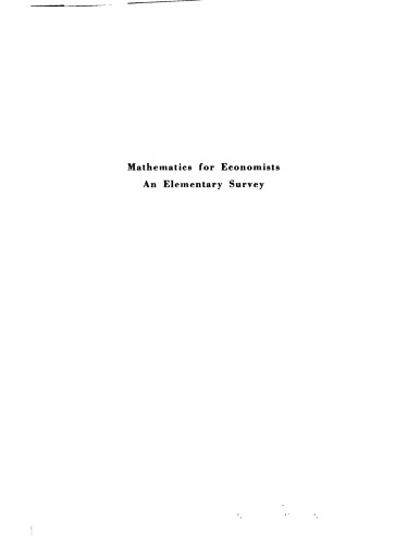 Mathematics for Economists: An Elementary Survey