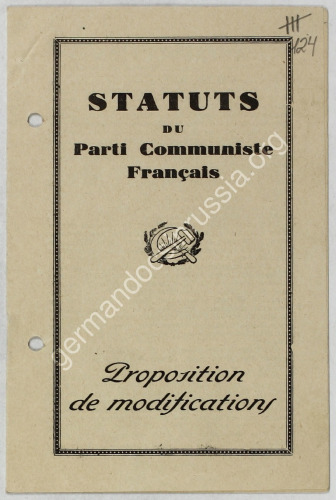 Statuts du Parti Communiste Français. Proposition de modifications