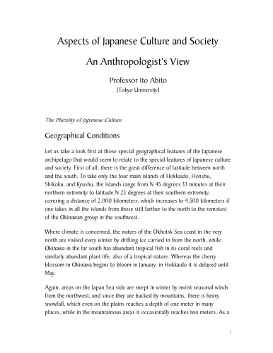 Aspects of Japanese culture and society : an anthropologist's view / [written and prepared by Ito Abito]